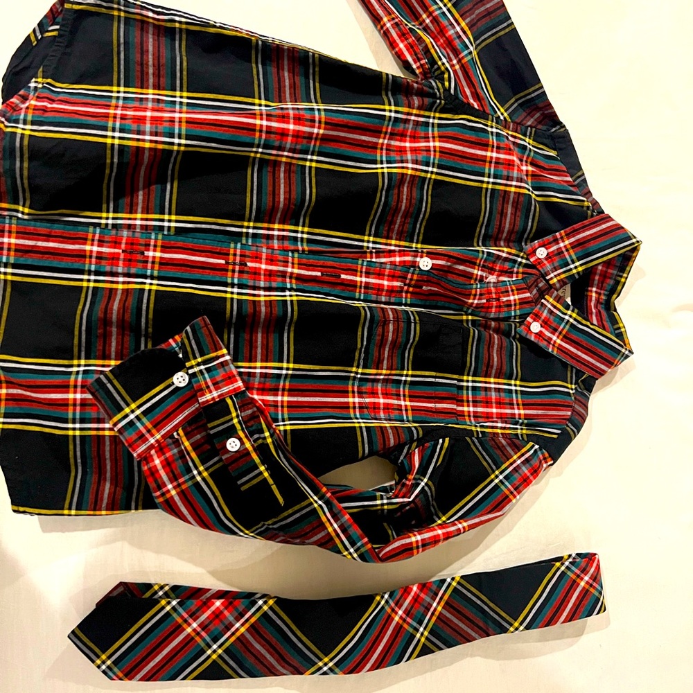 Boys HOLIDAY button up shirt and tie, matching dress with sister available!